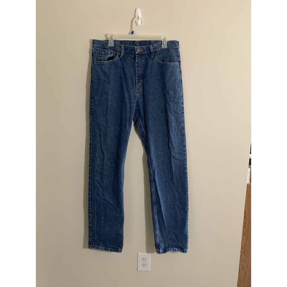 Wrangler Dark Wash Straight Leg Regular Fit Denim Mens Blue Jeans 34x34